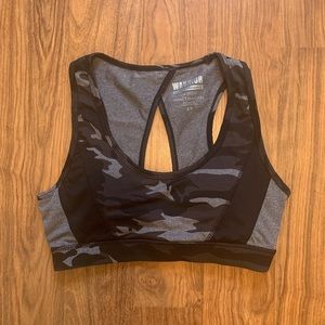 Camo black and grey sports bra, size small